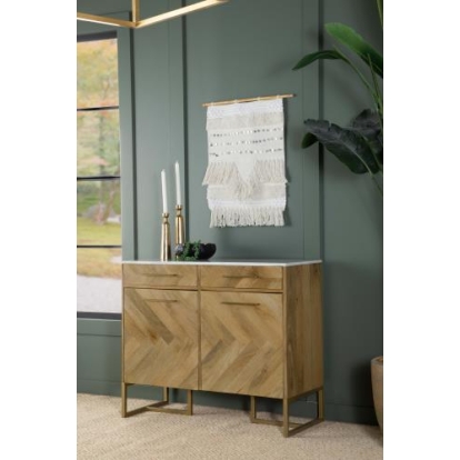 Coaster Keaton 2-door Accent Cabinet with Marble Top Natural and Antique Gold