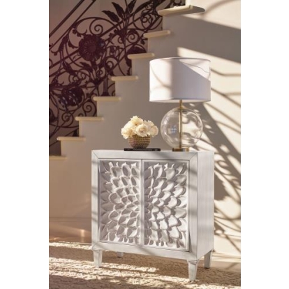 Coaster Clarkia Accent Cabinet with Floral Carved Door White