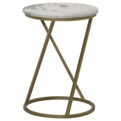 Coaster Malthe Round Accent Table with Marble Top White and Antique Gold Model 959562