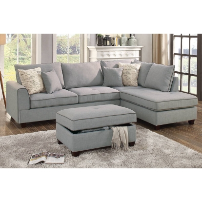 Poundex 3-Piece Sectional Set With Ottoman Model F6543