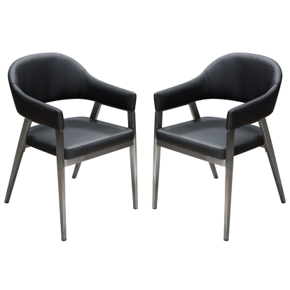 Diamond Sofa ADELEDCBL2PK Adele Dining Accent Chair Black Leatherette & Brushed Stainless Steel (Set of 2)