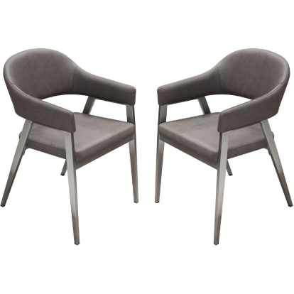 Diamond Sofa ADELEDCGR2PK Adele Dining Accent Chair Grey Leatherette & Brushed Stainless Steel (Set of 2)