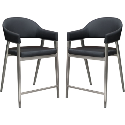 Diamond Sofa ADELESTBL2PK Adele Counter Chair Stool Black Leatherette & Brushed Stainless Steel (Set of 2)