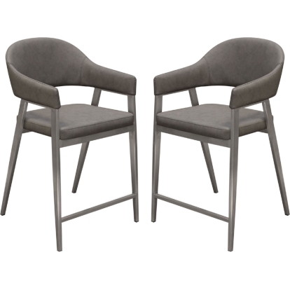 Diamond Sofa ADELESTGR2PK Adele Counter Chair Stool Grey Leatherette Brushed Stainless Steel (Set of 2)