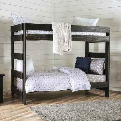 Arlette Rustic Black T/T Bunk Bed with 2 Slat Kits (*Mattress Ready) Model AM-BK100BK-BED-SLAT by Furniture of America