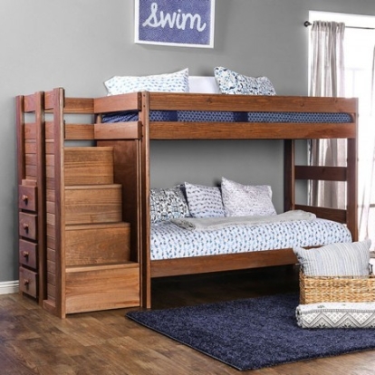 Furniture of America Ampelios Rustic Pine with Wood Mahogany Twin-Twin Bunk Bed Model AM-BK102-BED-SLAT