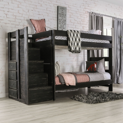 Ampelios Rustic Black T/T Bunk Bed with 2 Slat Kits (*Mattress Ready) Model AM-BK102BK-BED-SLAT by Furniture of America