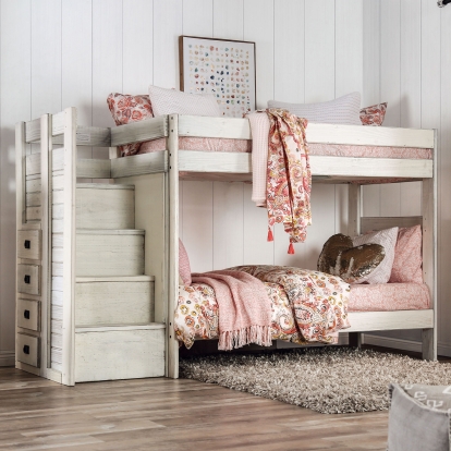 Ampelios Rustic White T/T Bunk Bed with 2 Slat Kits (*Mattress Ready) Model AM-BK102WH-BED-SLAT by Furniture of America