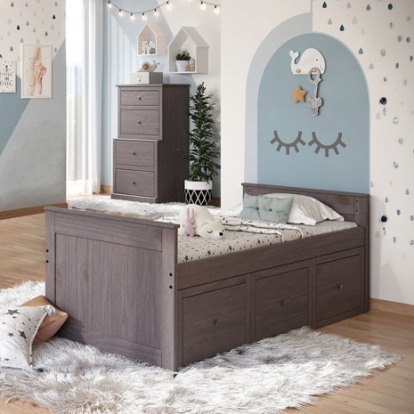 Furniture of America Marinos Rustic Solid with Wood Gray Twin Captain Bed Model AM-BK304GY-BED