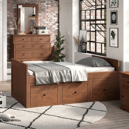Furniture of America Marinos Rustic Solid with Wood Mahogany Twin Captain Bed Model AM-BK304MH-BED