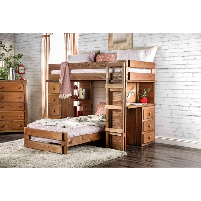 Eileen Rustic Mahogany T/T Loft Bed with 2 Slat Kits (*Mattress Ready) Model AM-BK600-BED-SLAT by Furniture of America