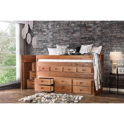 Cleo Rustic Mahogany Twin Captain Bed with 1 Slat Kit (*Mattress Ready) Model AM-BK601-BED-SLAT by Furniture of America