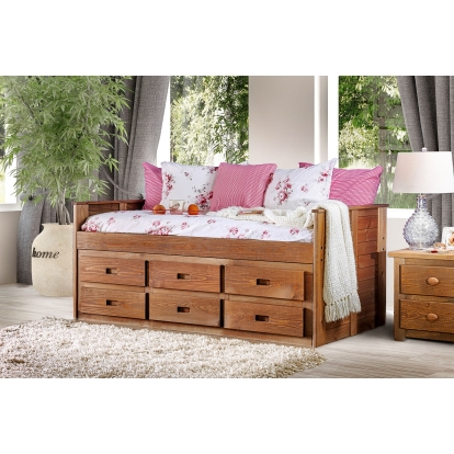 Lia Rustic Mahogany Twin Captain Bed with 1 Slat Kit (*Mattress Ready) Model AM-BK602-BED-SLAT by Furniture of America