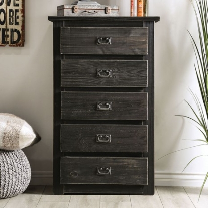Furniture Of America Ampelios Rustic Pine Wood, Others Wire-Brushed Black Chest | AM7000BK-C