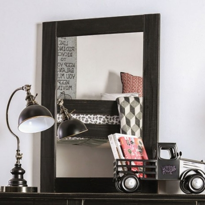 Furniture Of America Ampelios Rustic Mirror, Pine Wood, Others Wire-Brushed Black Mirror | AM7000BK-M