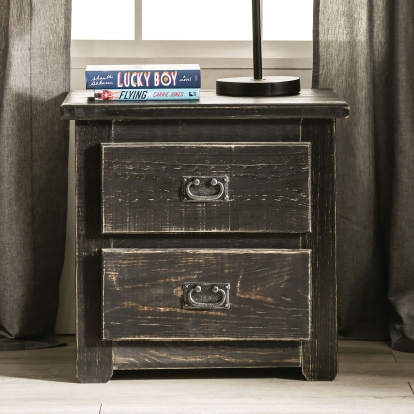 Ampelios Rustic Wire-Brushed Black Night Stand Model AM7000BK-N by Furniture of America