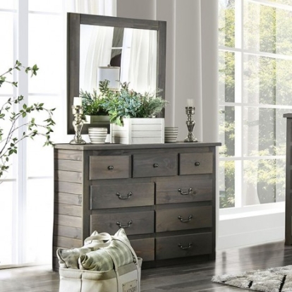 Furniture Of America Rockwall Rustic Pine Wood, Others Weathered Gray Dresser | AM7973D