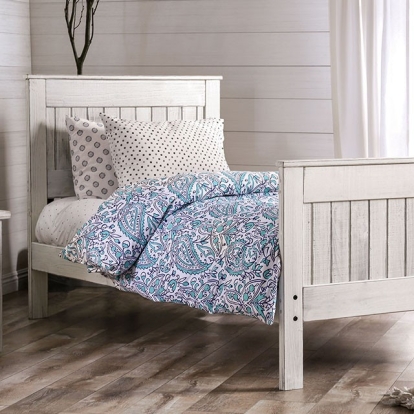Furniture of America Rockwall Rustic Pine with Wood Weathered White Bed Model AM7973WH-Queen Bed
