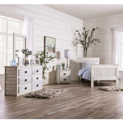 Rockwall Rustic Weathered White 5 Piece Queen Bedroom Set with Night Stand Model AM7973WH-Q-5PC-2NS by Furniture of America
