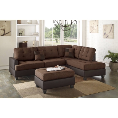 Poundex 3Pc Reversible Sectional Sofa Set With Ottoman Model F6857