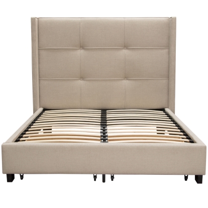 Diamond Sofa BEVERLYSDQUBED Beverly Queen Bed Accent Wings Storage Tufted Sand Fabric