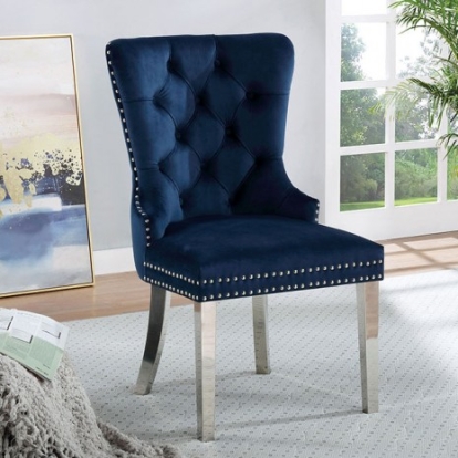 Furniture Of America Jewett Contemporary Flannelette, Solid Wood, Others Blue Wingback Chair (2/Ctn) | CM-AC261NV-2PK