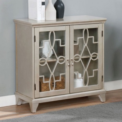 Furniture Of America Scali Transitional Glass, Solid Wood, Wood Veneer, Others Silver Cabinet | CM-AC268SV