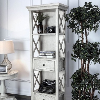 Furniture of America Aldora Rustic Solid with Wood Veneer Antique White Pier Cabinet Model CM-AC278