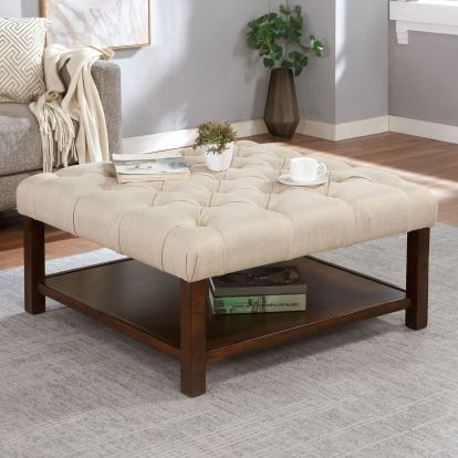 Alferia Walnut/Beige Square Ottoman Model CM-AC353 by Furniture of America