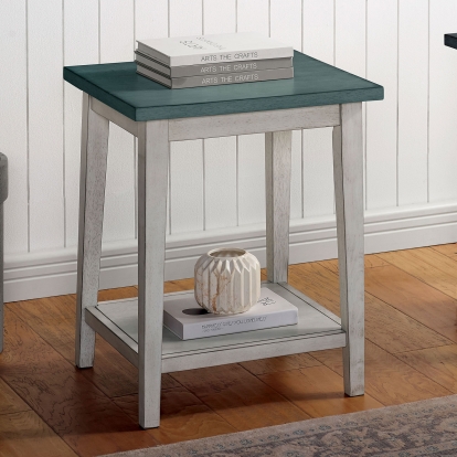 Banjar Antique White/Antique Teal Side Table Model CM-AC361GR by Furniture of America