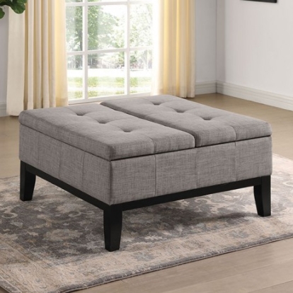 Furniture of America Fazio Transitional Linen-Like Solid with Wood Light Gray Ottoman Model CM-AC365LG