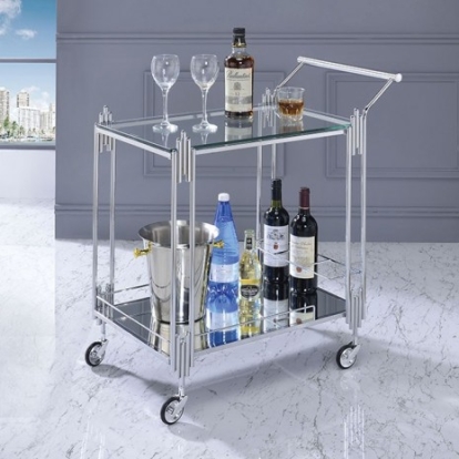 Furniture of America Ebba Contemporary Glass Metal Mirror Chrome Serving Cart Model CM-AC537
