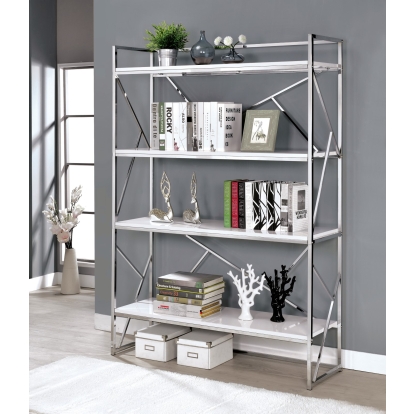 Gustav White/Chrome Bookcase Model CM-AC6049 by Furniture of America