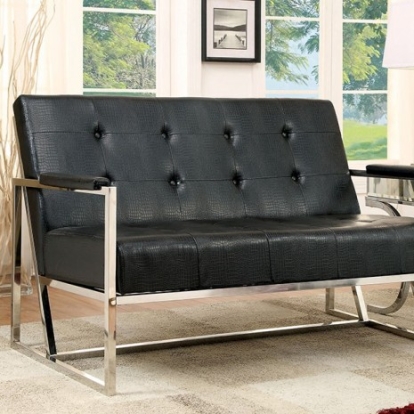 Furniture of America Sienna Contemporary Crocodile Leatherette Black-Chrome Love Seat Model CM-AC6262BK-LV