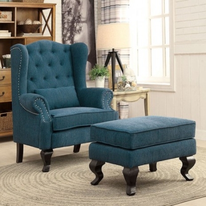 Furniture of America Willow Traditional Fabric Dark Teal Ottoman Model CM-AC6271TL-OT-VN