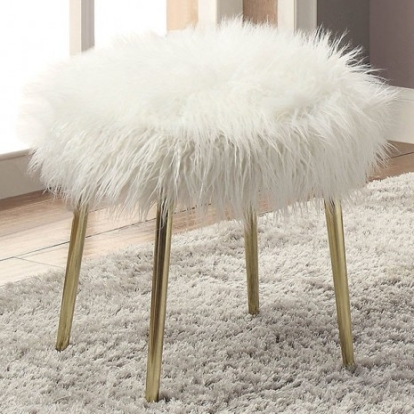 Furniture of America Caoimhe Contemporary Faux Fur Solid with Wood White-Gold Ottoman Model CM-AC6546-OT