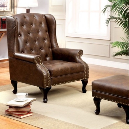 Furniture of America Vaugh Traditional Leatherette Rustic Brown Accent Chair Model CM-AC6801BR