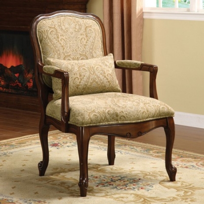 Furniture of America Waterville Traditional Fabric Solid with Wood Beige-Dark Cherry Accent Chair Model CM-AC6980