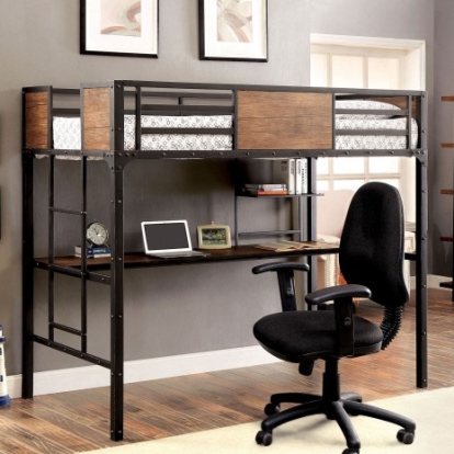 Furniture of America Clapton Industrial Metal with Wood Black Twin-Workstation Model CM-BK029TD