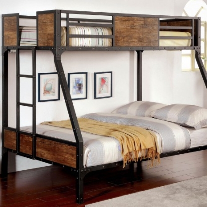 Furniture of America Clapton Industrial Metal with Wood Black Twin-Full Bunk Bed Model CM-BK029TF