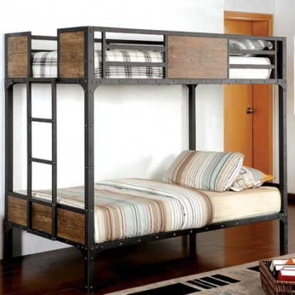 Furniture of America Clapton Industrial Metal with Wood Black Bunk Bed Model CM-BK029