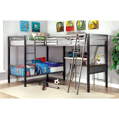 Ballarat Silver Triple Twin Bunk Bed with Desk Model CM-BK1049 by Furniture of America