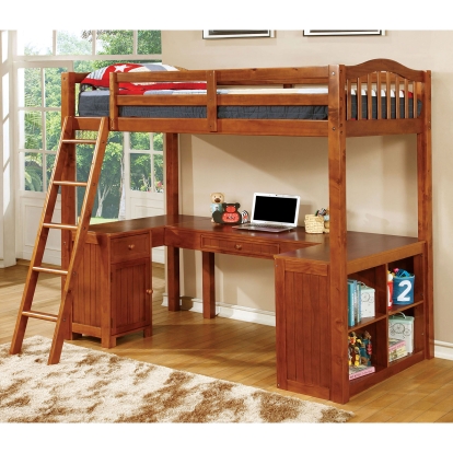 Dutton Oak Twin Loft Bed with Workstation Model CM-BK265A-BED by Furniture of America
