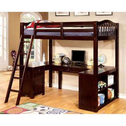 Dutton Dark Walnut Twin Loft Bed with Workstation Model CM-BK265EX-BED by Furniture of America