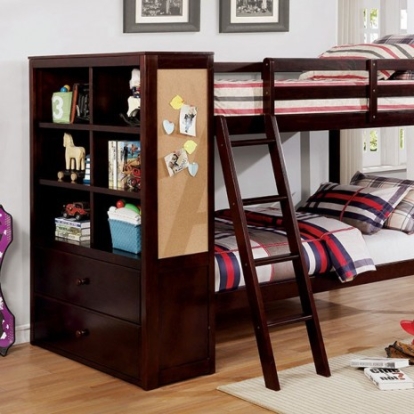 Furniture of America Athena Transitional Solid with Wood Veneer Dark Walnut Twin-Twin Bunk Bed Model CM-BK266EX-BED