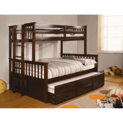 University Dark Walnut Twin/Full Bunk Bed with Trundle Model CM-BK458F-EXP-BED-TR by Furniture of America