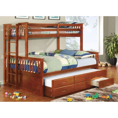 University Oak Twin/Queen Bunk Bed with Trundle Model CM-BK458Q-OAK-BED-TR by Furniture of America