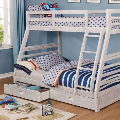 California Wire-Brushed White Twin/Full Bunk Bed with 2 Drawers Model CM-BK588BWH-BED by Furniture of America