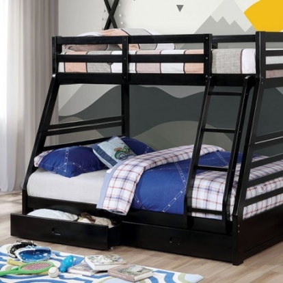 Furniture of America California Transitional Solid with Wood Veneer Black Twin-Full Bunk Bed Model CM-BK588BK-BED