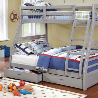 Furniture of America California Transitional Solid with Wood Veneer Gray Twin-Full Bunk Bed Gray Model CM-BK588GY-BED